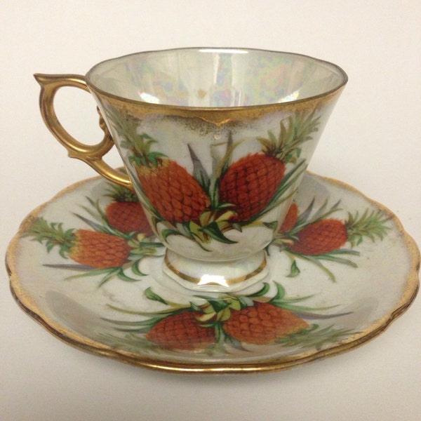 For Deb***Vintage November Pineapple Tropical  Tea Cup and Saucer by Ucagco made in Japan