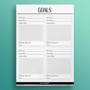 Goals Planner Printable | A4/A5/Letter Size Organiser | Productivity Planner | Digital Downloaod