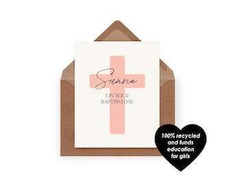 Personalised Baptism Card | 100% Recycled | Funds Girls Education | Custom Christening Card | Naming Day Card