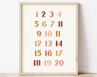 Numbers Count to 20 Print | Printable Wall Art | Kids Room Decor | Montessori Counting | Digital Download