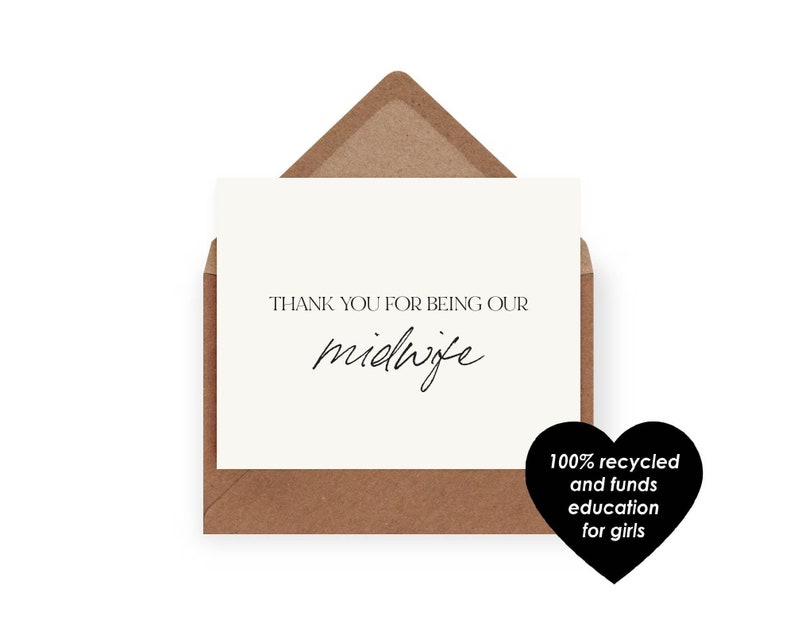 Midwife Thank You Card New Baby Thank You 100% Recycled Funds Girls Education A6 Size Thank You For Being Our Midwife image 1