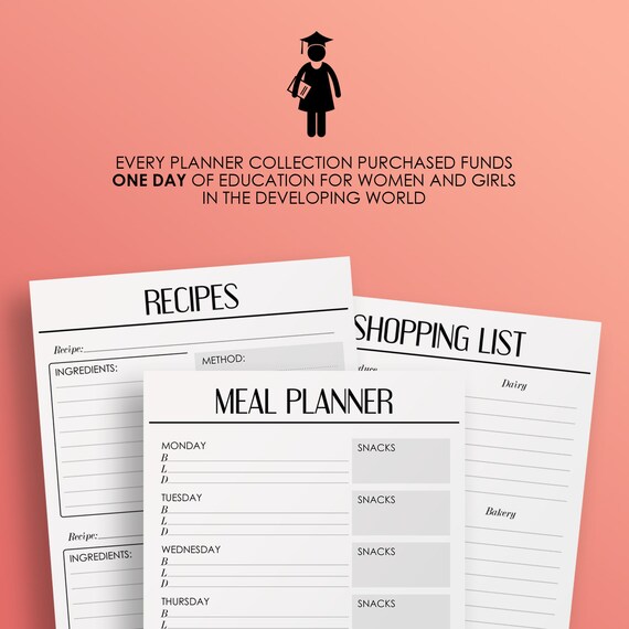 Meals Recipes Shopping List Planner Set Printable A5 Etsy