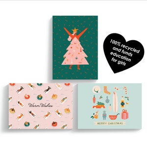 Christmas Cards Pack of 9 | 100% Recycled | Funds Girls Education | Funny Xmas Cards | Cute Christmas Cards Set