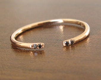 Open Ring Diamond 14k Solid Gold, Black Diamond Wedding Band, Stacking Ring, Wedding Ring For Women, Dainty Ring Diamond, Anniversary Ring