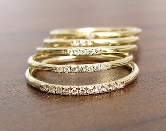 Wedding Bands Gold Diamond Solid Gold 14k, Wedding Ring Diamond, Half Eternity Bands Diamonds, Anniversary Ring, Stackable Ring Diamond