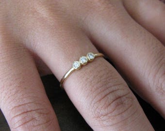 Yellow Gold Diamond Wedding Ring, Diamond Wedding Band Diamond, 14k Yellow Gold, Engagement Ting, Triple Round Diamond, Anniversary Ring