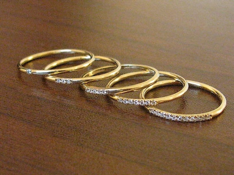 Anniversary Ring Wedding Bands Gold Diamond Solid Gold 14k Wedding Ring Diamond Half Eternity Bands Diamonds Stackable Ring Diamond