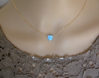 Opal necklace, heart necklace, gold necklace, opal heart necklace, blue opal necklace, glistening necklace, fire opal necklace