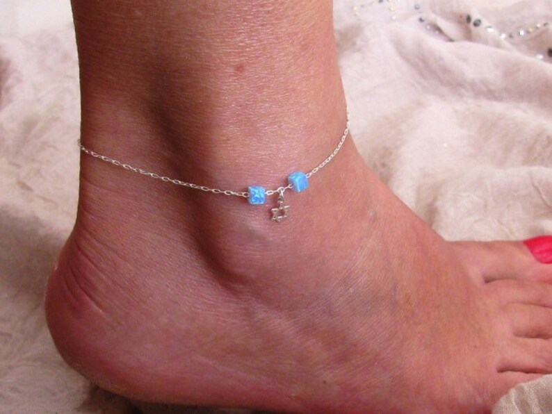 stone anklet bridesmaid gift gold and silver ankle Ankle bracelet star of David anklet opal anklet turquoise anklet charm anklet