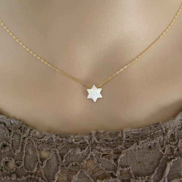 Opal necklace, Star of David necklace, gold necklace, opal bead necklace, opal jewelry, Jewish star, Jewish jewelry,Star of Dav
