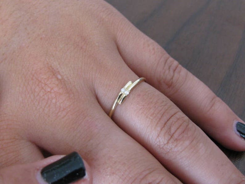 14k Gold Engagement Ring Anniversary Ring Thin Band Diamond Ring Thin Wedding Band Dainty Diamond Ring Stacking Ring