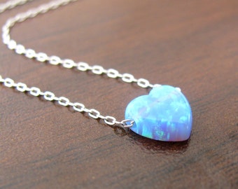 Opal heart necklace, heart necklace, silver necklace, opal necklace, blue opal necklace, glistening necklace, fire opal necklac