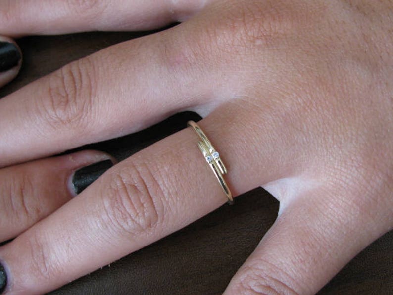 14k Gold Engagement Ring Anniversary Ring Thin Band Diamond Ring Thin Wedding Band Dainty Diamond Ring Stacking Ring