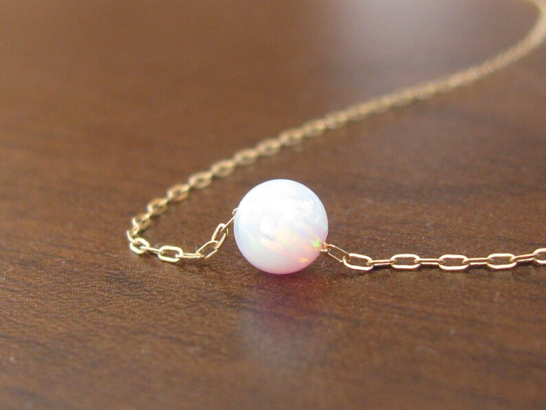 Opal Bead Necklace Opal Ball Necklace Opal Gold Necklace Etsy