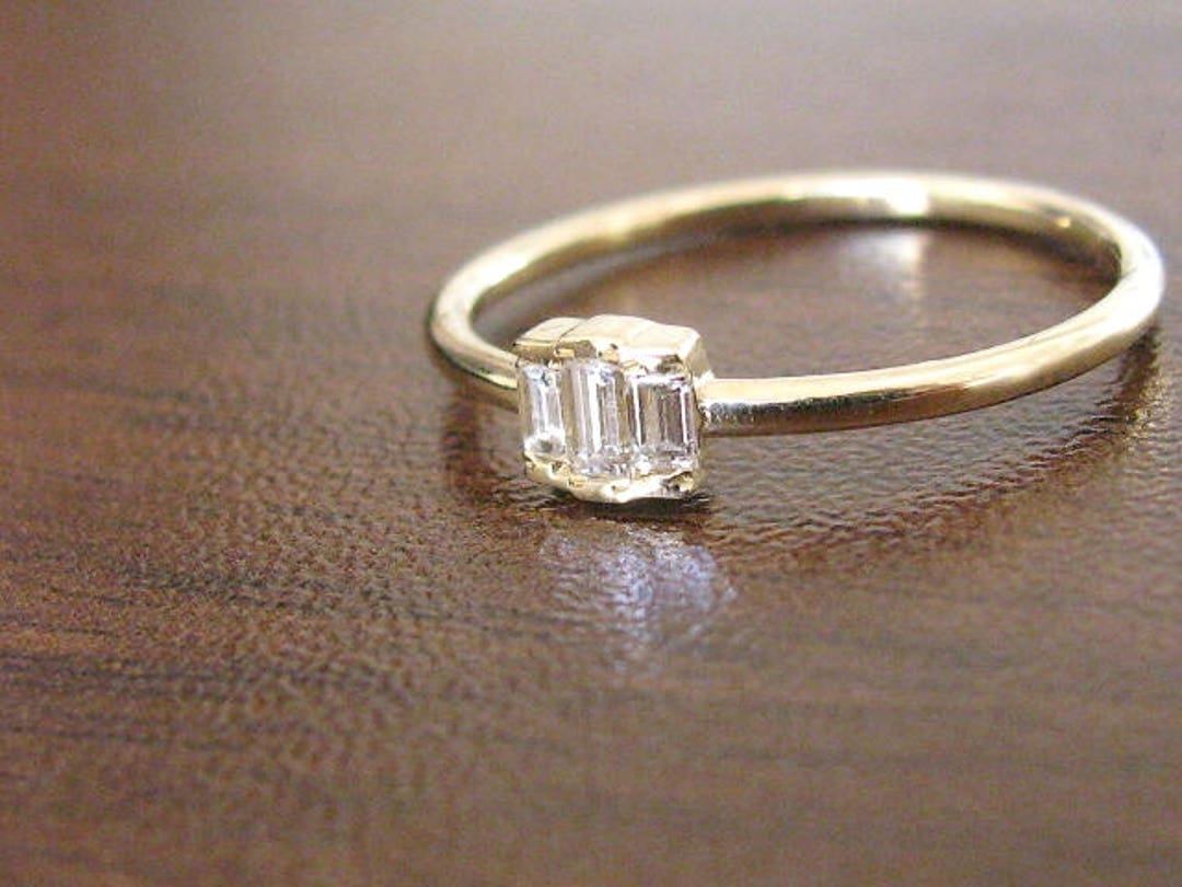 Baguette Diamond Engagement Ring Yellow Gold Minimalist - Etsy