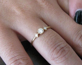 Engagement Ring Diamond Unique 14k Yellow Gold Wedding Ring Diamond, Unique Solitaire Ring, Anniversary Ring, Promise Ring Diamond