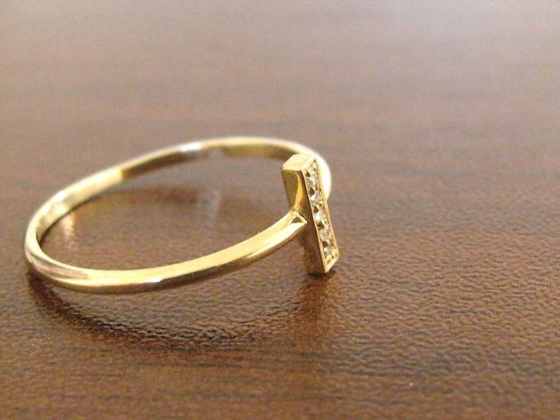 anniversary ring vertical diamond ring pave diamond ring gold bar diamond ring stackable ring 14k gold vertical ring Diamond bar ring