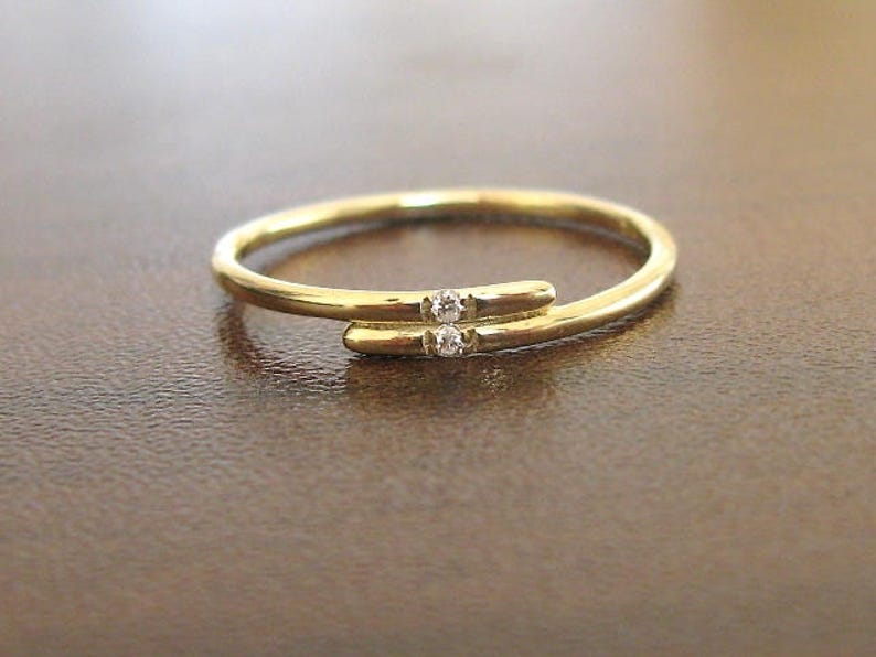 14k Gold Engagement Ring Anniversary Ring Thin Band Diamond Ring Thin Wedding Band Dainty Diamond Ring Stacking Ring