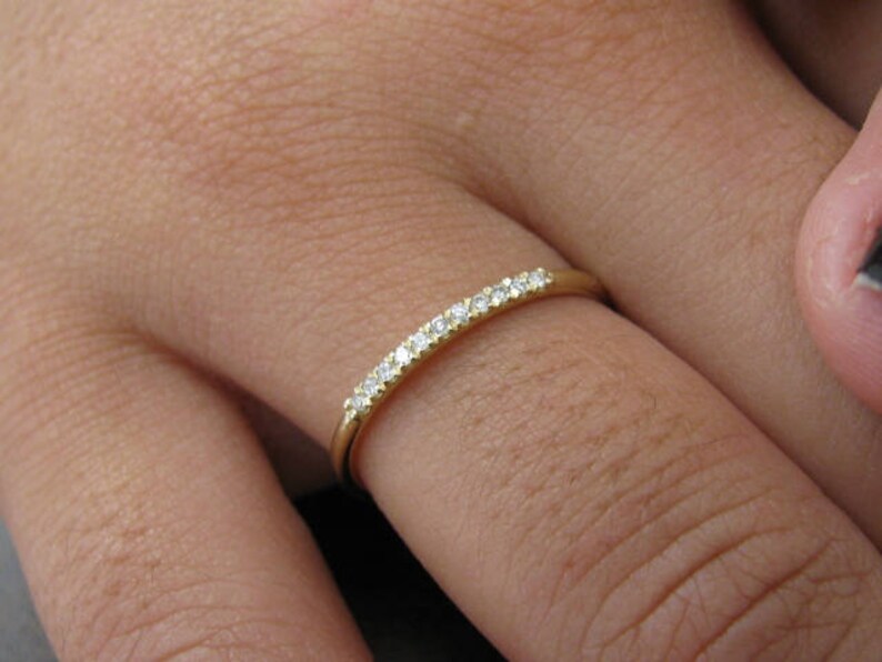 Anniversary Ring Wedding Bands Gold Diamond Solid Gold 14k Wedding Ring Diamond Half Eternity Bands Diamonds Stackable Ring Diamond