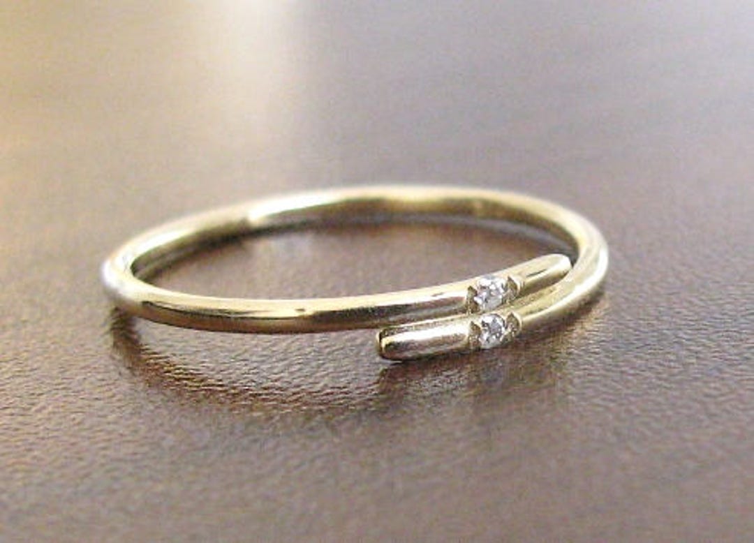 Thin Band Diamond Ring, 14k Gold Engagement Ring, Thin Wedding Band