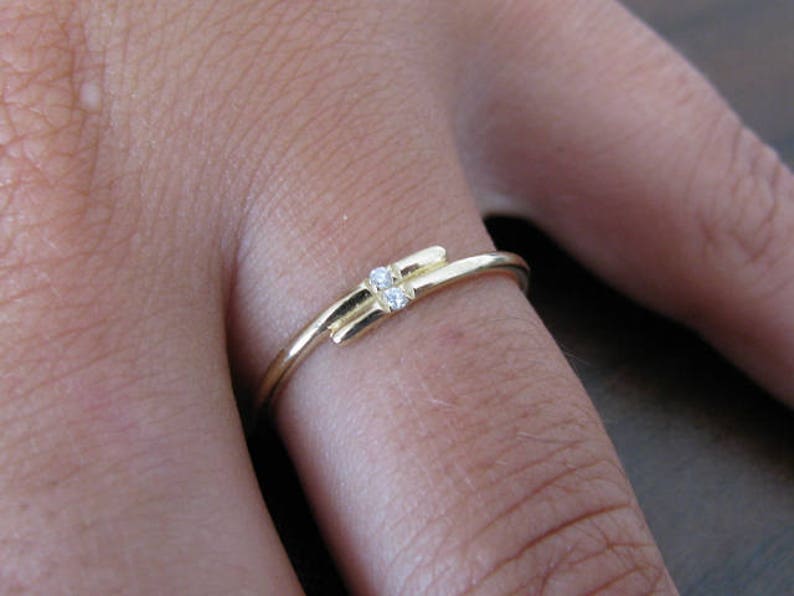 14k Gold Engagement Ring Anniversary Ring Thin Band Diamond Ring Thin Wedding Band Dainty Diamond Ring Stacking Ring