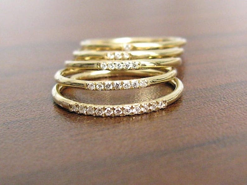 Anniversary Ring Wedding Bands Gold Diamond Solid Gold 14k Wedding Ring Diamond Half Eternity Bands Diamonds Stackable Ring Diamond