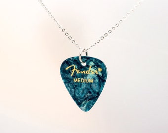 Ocean Turquoise Celluloid Guitar Pick Stainless Steel Necklace