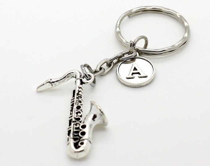 Personalised Silver Sax Saxophone Keyring With Initial Etsy