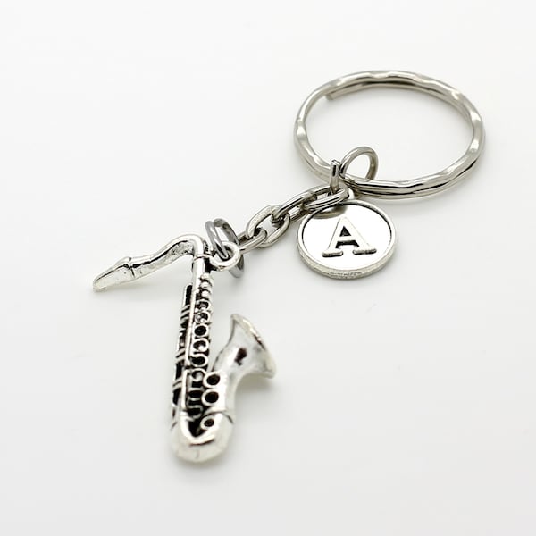 Personalised Silver Sax Saxophone Keyring With Initial