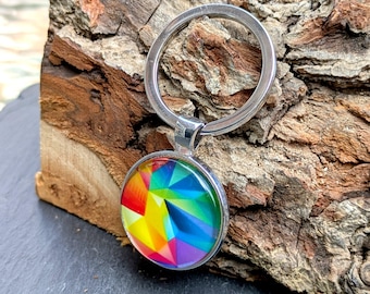 Double Sided Rainbow Abstract Glass Cabochon Keyring