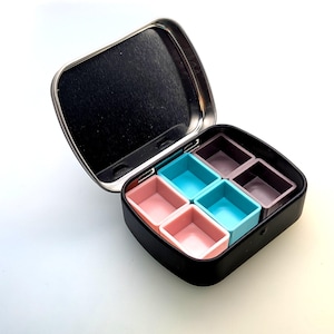 Mini Watercolour Paint Palette Tin 6 Coloured Half Pans Magnetic Hinged Lid