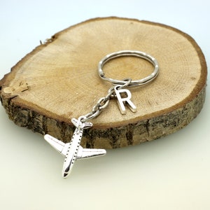 Passenger Air Plane Keyring Personalised With Initial Silver