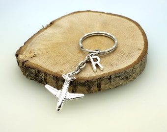 Passenger Air Plane Keyring Personalised With Initial Silver