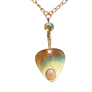 Flame Patina Real Copper Guitar Pick On Chain Necklace