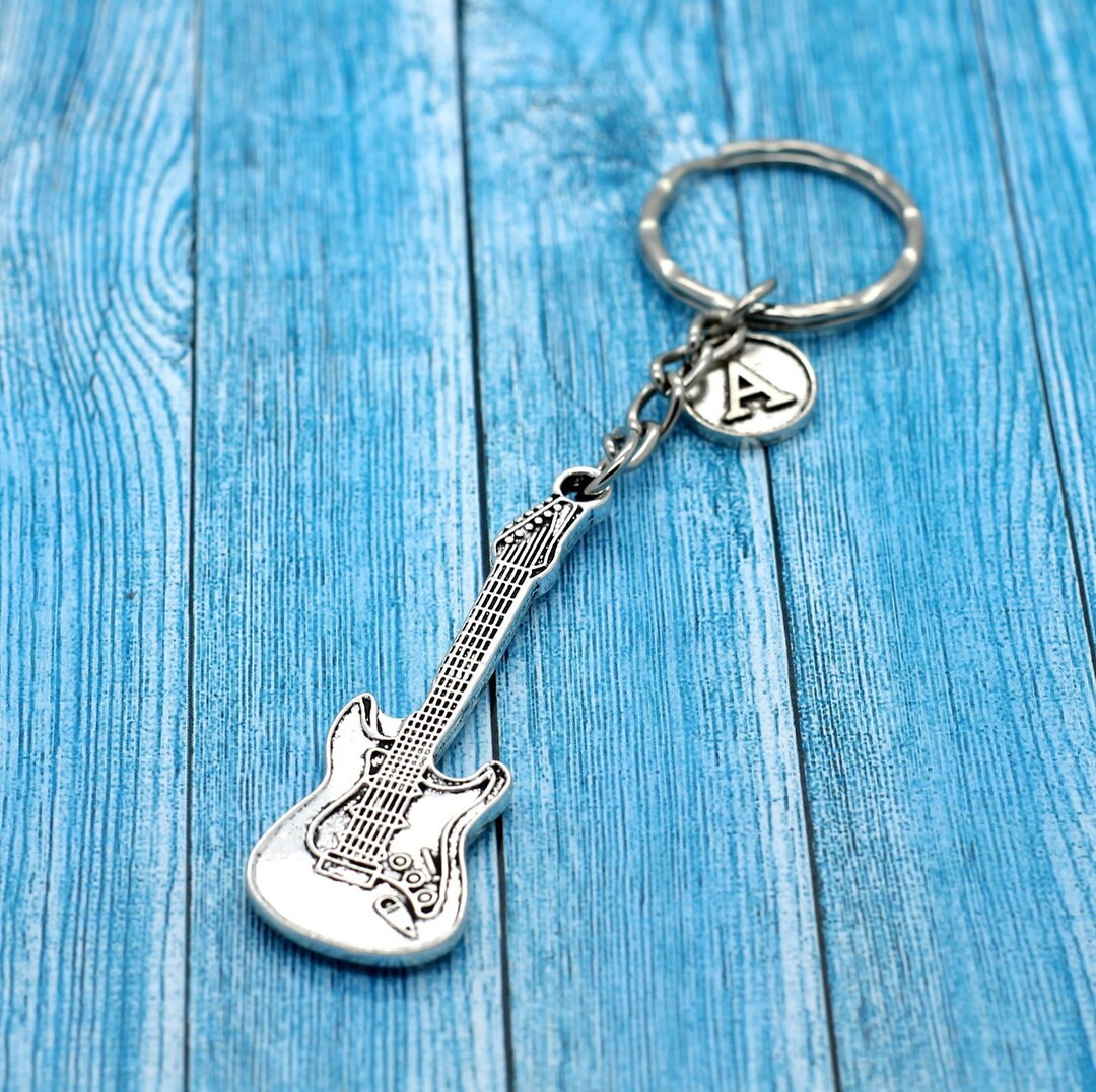 Personalised Strat Style Electric Guitar Keyring With Initial Etsy