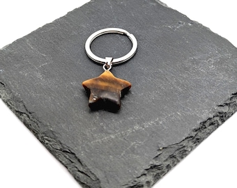 Tigers Eye Star Gemstone Keyring