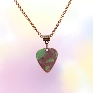 Hand Painted Real Copper Guitar Pick On Chain Necklace