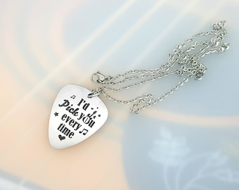 I'd Pick You Every Time Stainless Steel Guitar Pick Chain Necklace