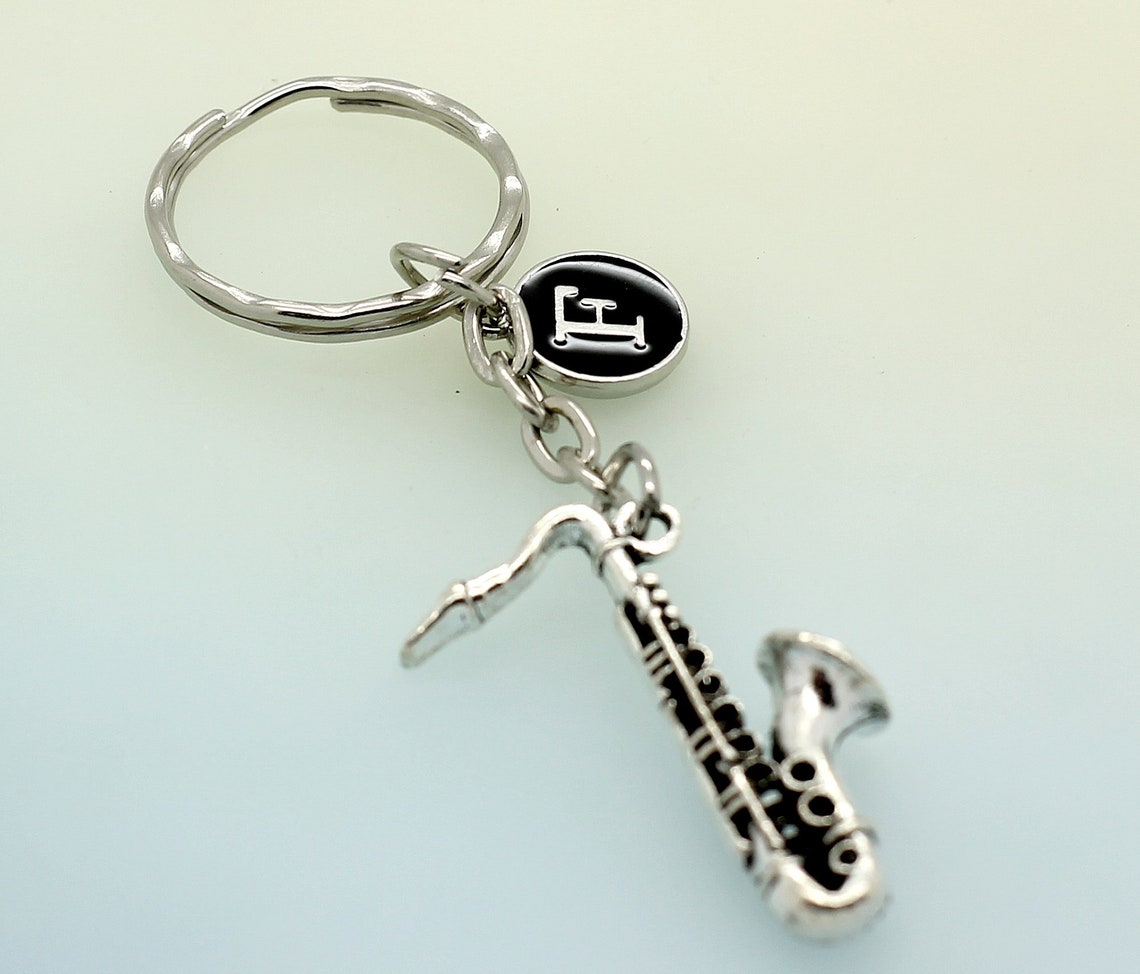 Personalised Silver Sax Saxophone Keyring With Black Enamel Etsy Hong