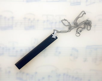 Antique Real Ebony Wood Piano Key Stainless Steel Chain Necklace