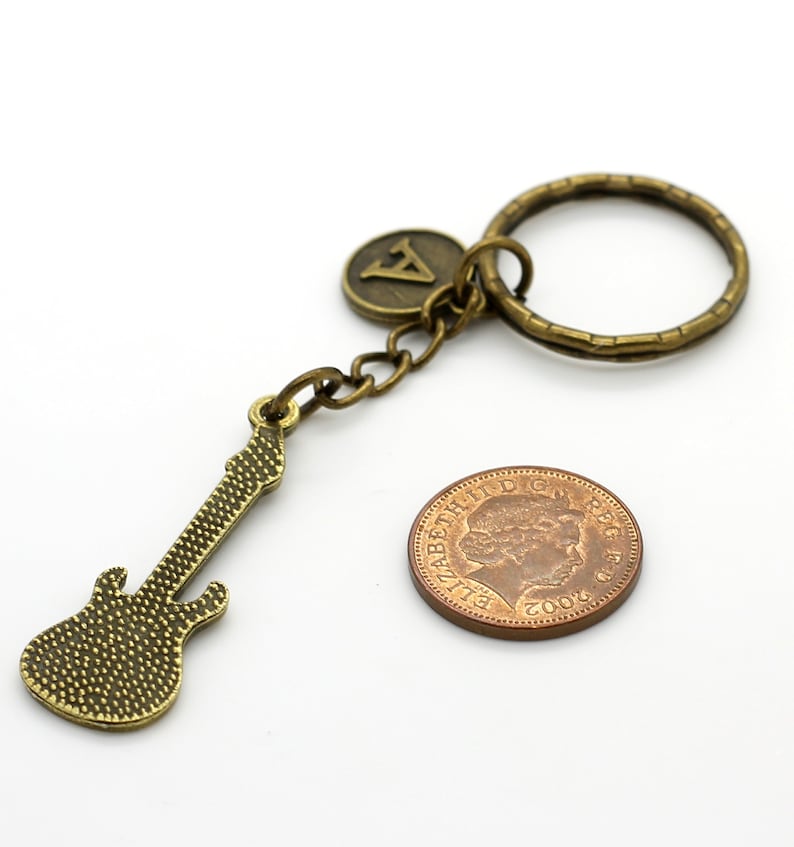 Personalised Electric Bass Guitar Keyring With Initial Bronze Etsy