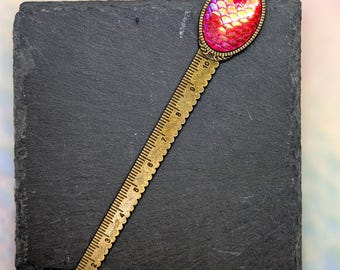 Dragon Mermaid Scale Bronze Tone Metal 3 In 1 Bookmark Letter Opener Ruler