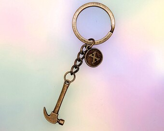 Personalised Hammer Keyring With Initial Bronze