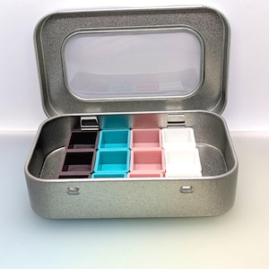 Mini Watercolour Paint Palette In A Tin 12 Half Pans Magnetic Hinged Window Lid