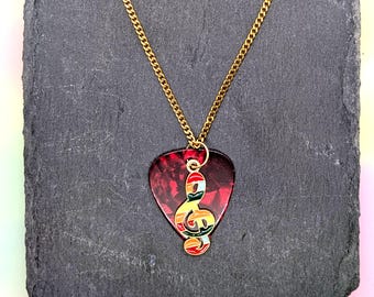 Red Pick and Rainbow Treble Clef Gold Stainless Steel Chain Necklace