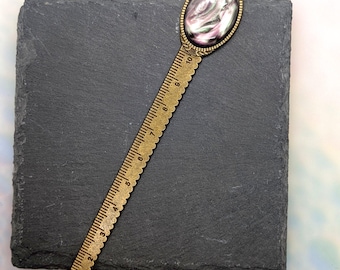 Faux Abalone Bronze Tone Metal 3 In 1 Bookmark Letter Opener Ruler