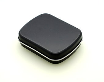 Small Storage Tin Hinged Lid Tablet Pill Metal Box Black 20ml