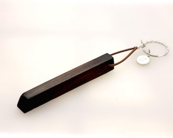 Antique Real Wood Piano Key Keyring Upcycled Personalised With White Initial