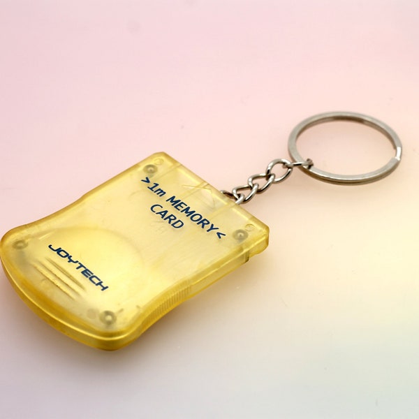 Transparent Yellow Joytech PlayStation PS1 Memory Card Keyring Upcycled