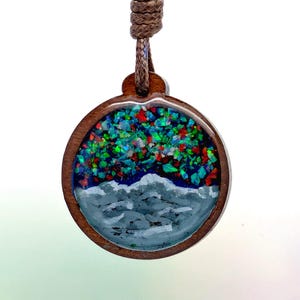 Northern Lights Aurora Crushed Opal Resin Wood Adjustable Necklace